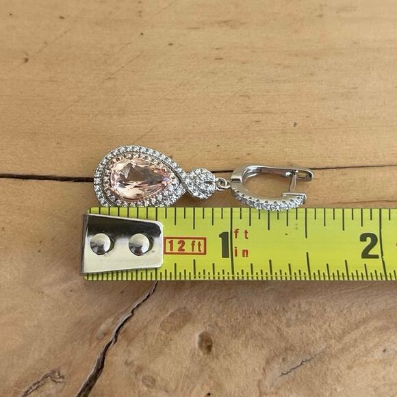 Diamonique Sterling Earrings Simulated Morganite Dangle Drop Silver - Picture 10 of 11